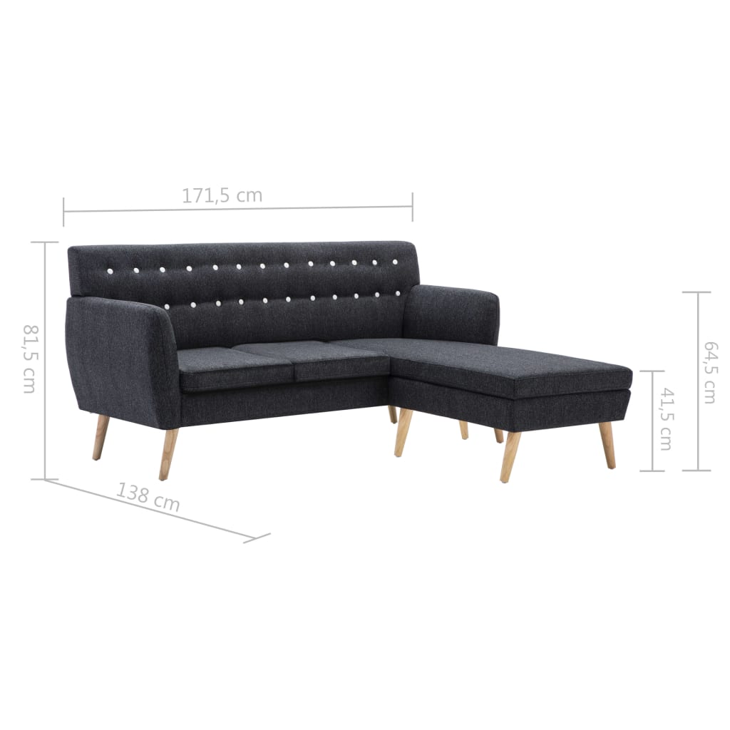 Divano a L Rivestito in Tessuto 171,5x138x81,5 cm Grigio Scuro