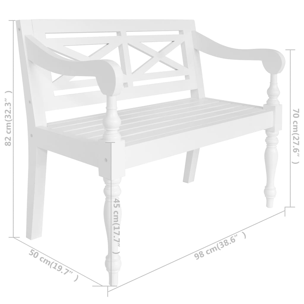 Panchina Batavia 98 cm in Legno Massello di Mogano Bianca | homemem39