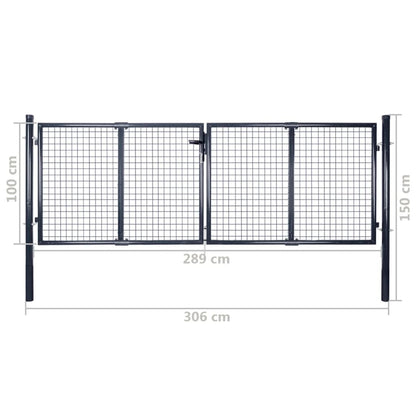 Cancello da giardino in rete di acciaio zincato 306x100 cm grigio - homemem39