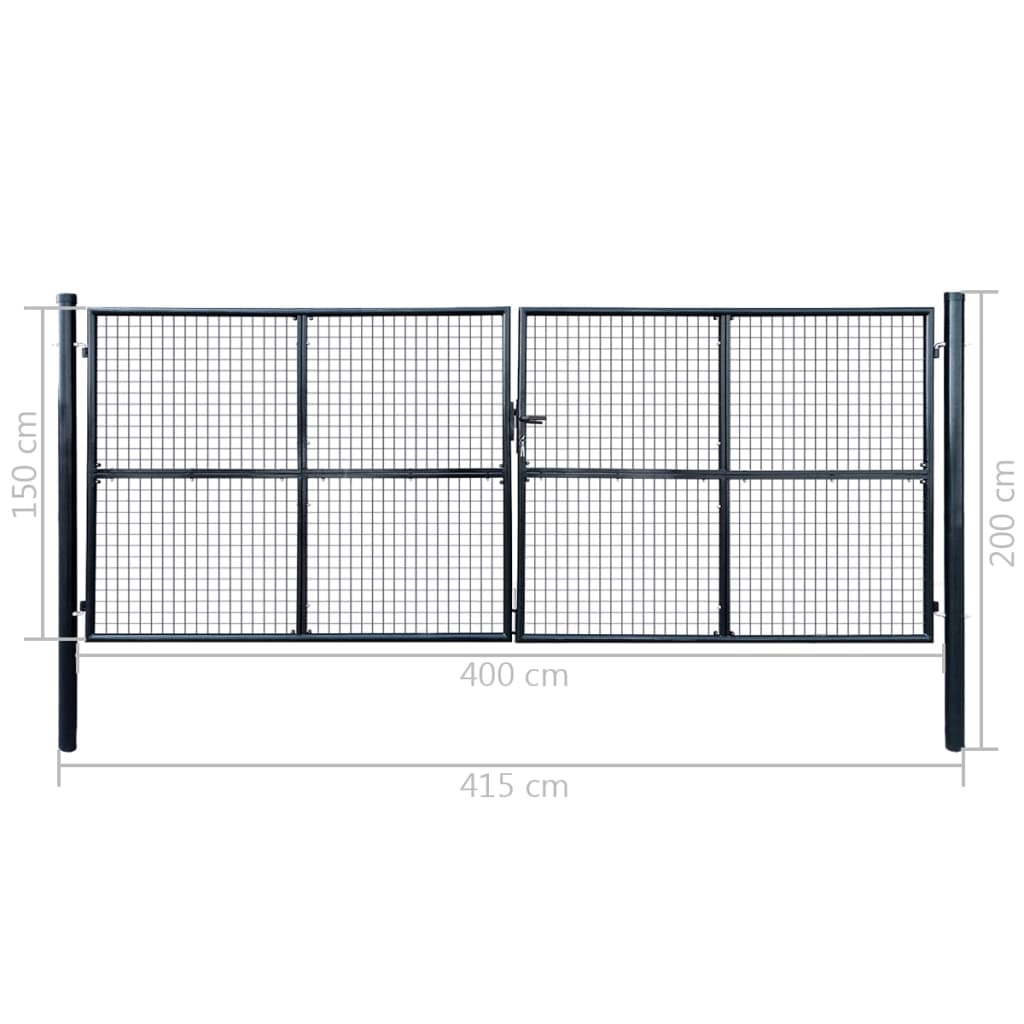 Cancello da Giardino in Rete di Acciaio Zincato 400x150 cm Grigio | homemem39