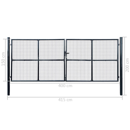 Cancello da Giardino in Rete di Acciaio Zincato 400x150 cm Grigio | homemem39