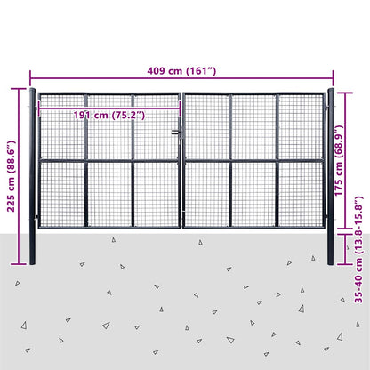 Cancello da Giardino in Rete di Acciaio Zincato 400x175 cm Grigio | homemem39