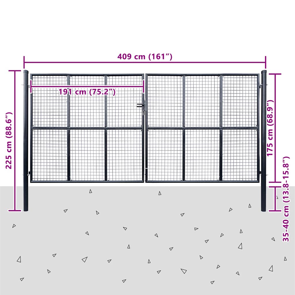 Cancello da Giardino in Rete di Acciaio Zincato 400x200 cm Grigio | homemem39
