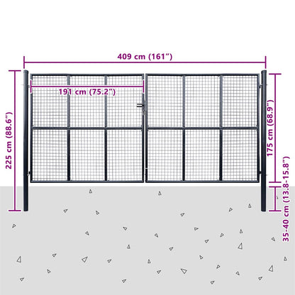 Cancello da Giardino in Rete di Acciaio Zincato 400x200 cm Grigio | homemem39