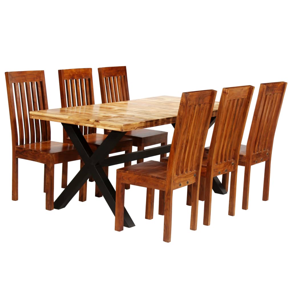 Set Tavolo da Pranzo 7 pz Legno Massello di Acacia e Mango - homemem39