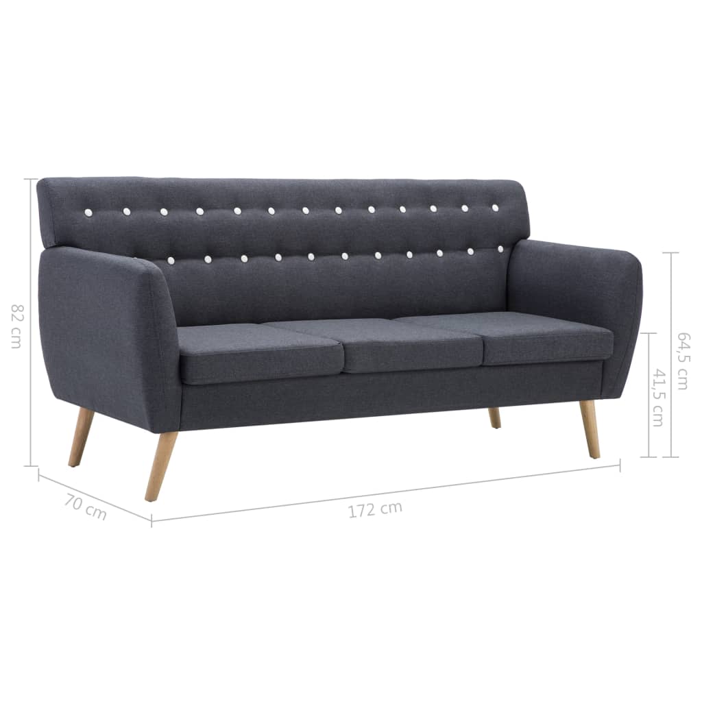 Divano a 3 Posti Rivestito in Tessuto 172x70x82 cm Grigio Scuro | homemem39