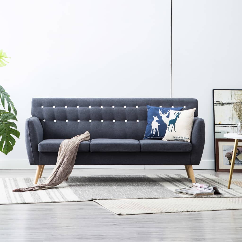 Divano a 3 Posti Rivestito in Tessuto 172x70x82 cm Grigio Scuro | homemem39