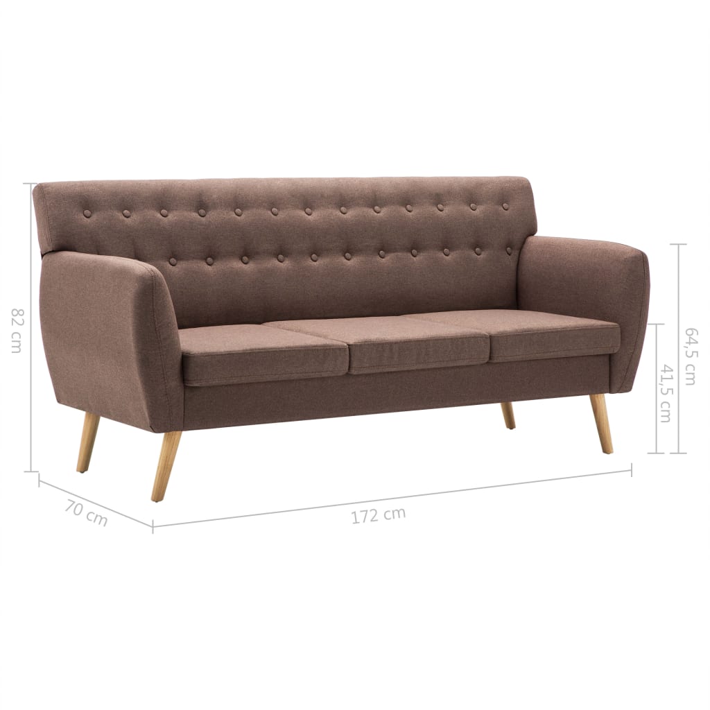 Divano a 3 Posti Rivestito in Tessuto 172x70x82 cm Marrone