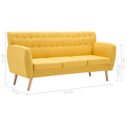 Divano a 3 Posti Rivestito in Tessuto 172x70x82 cm Giallo | homemem39