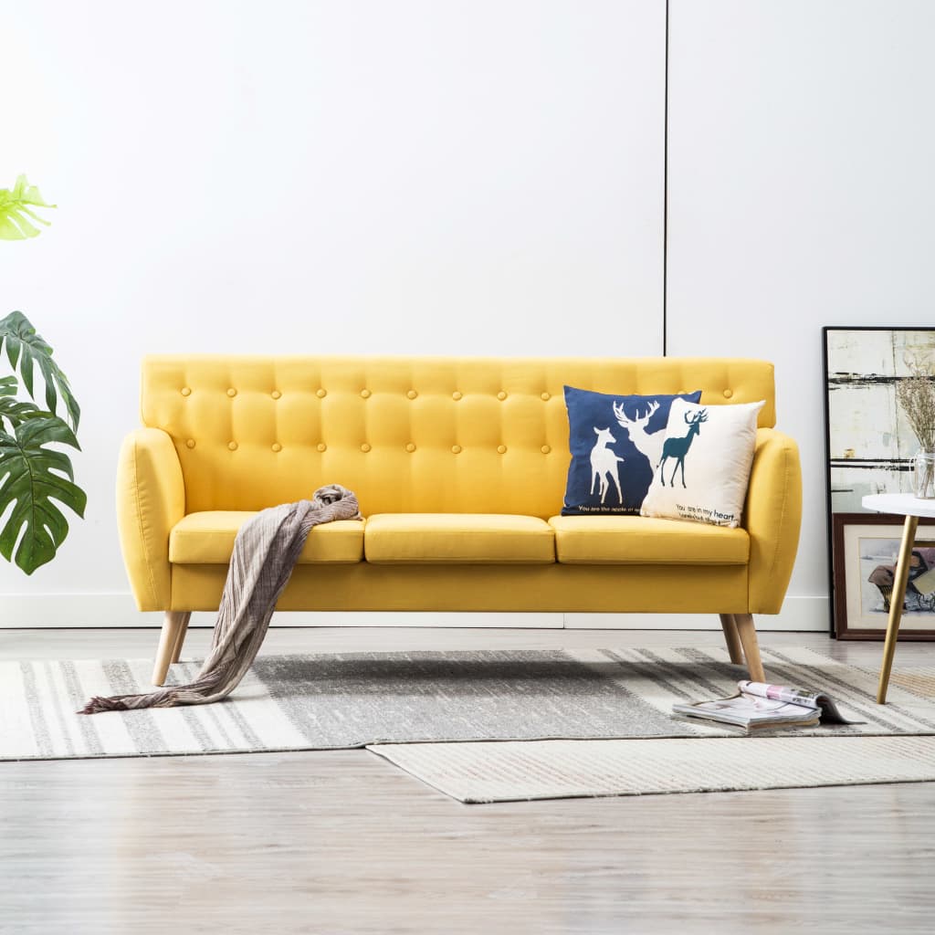 Divano a 3 Posti Rivestito in Tessuto 172x70x82 cm Giallo | homemem39
