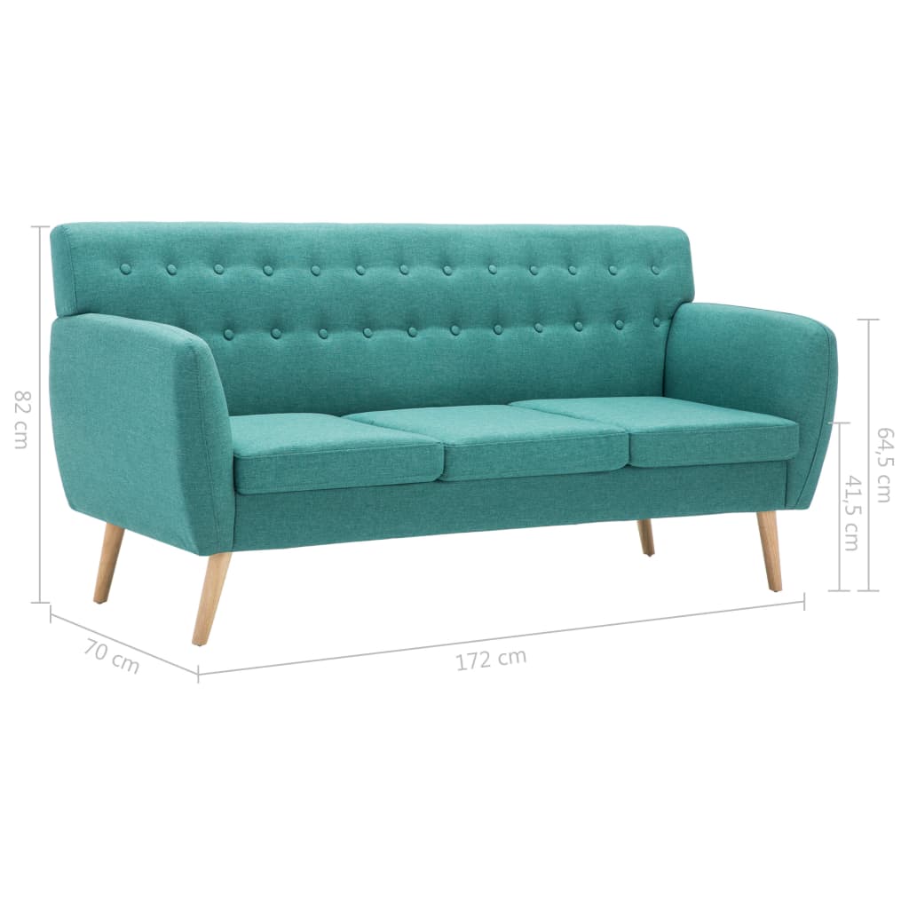 Divano a 3 Posti Rivestito in Tessuto 172x70x82 cm Verde | homemem39