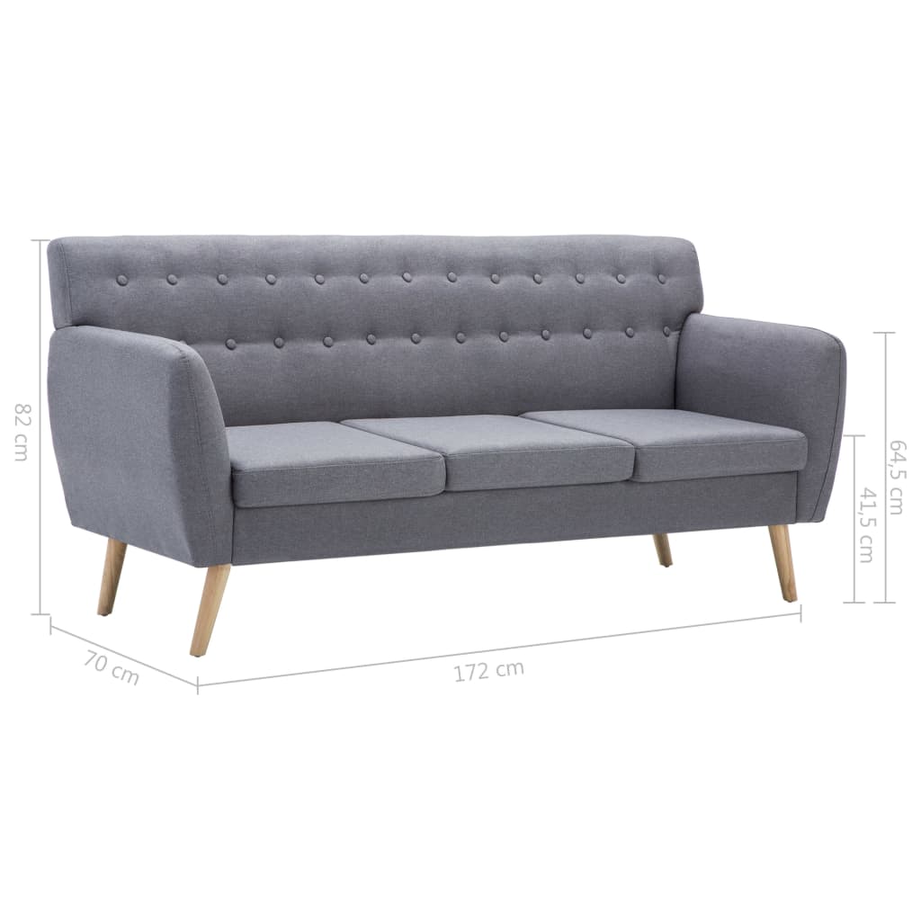 Divano a 3 Posti Rivestito in Tessuto 172x70x82cm Grigio Chiaro - homemem39