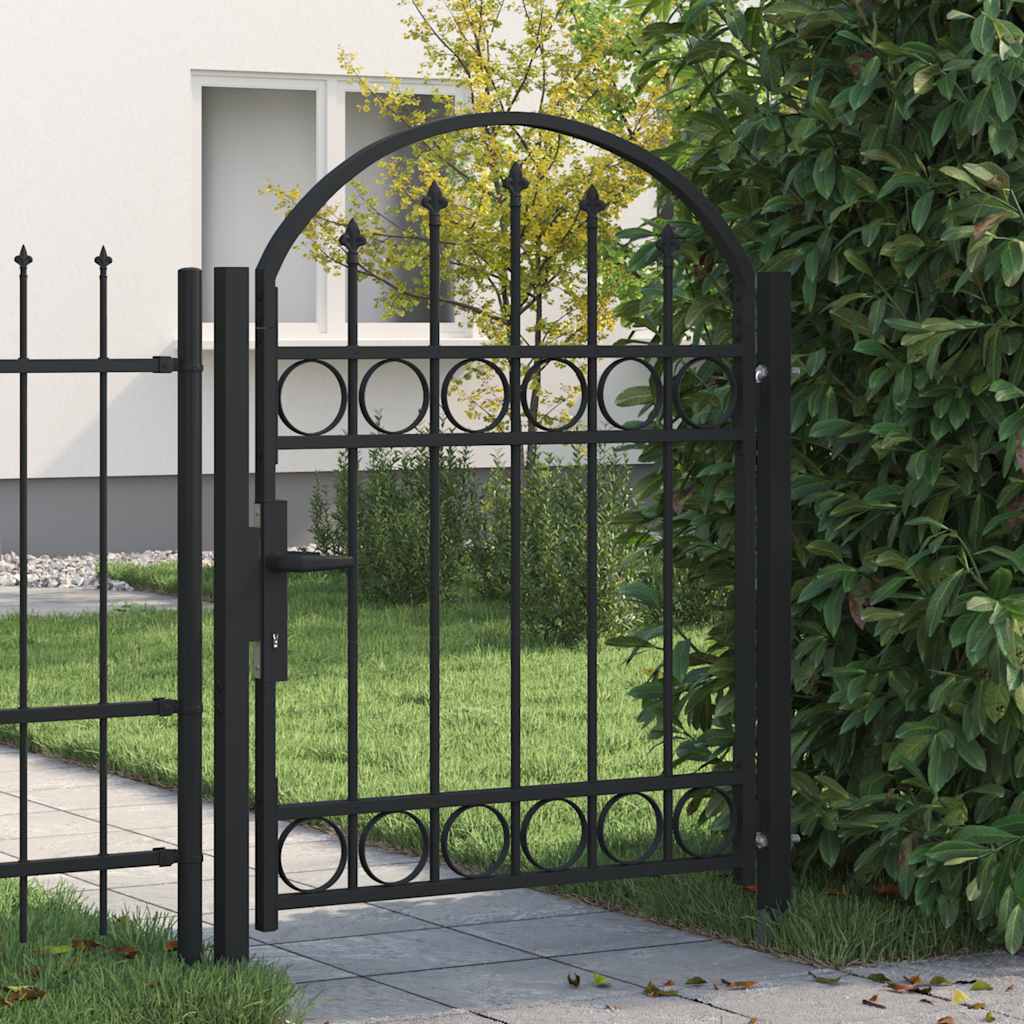Cancello per recinzione ASSEN con parte superiore ad arco in acciaio 102x125 cm Nero | homemem39