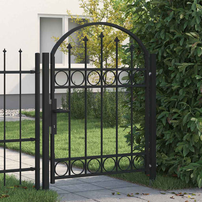 Cancello per recinzione ASSEN con parte superiore ad arco in acciaio 102x125 cm Nero | homemem39