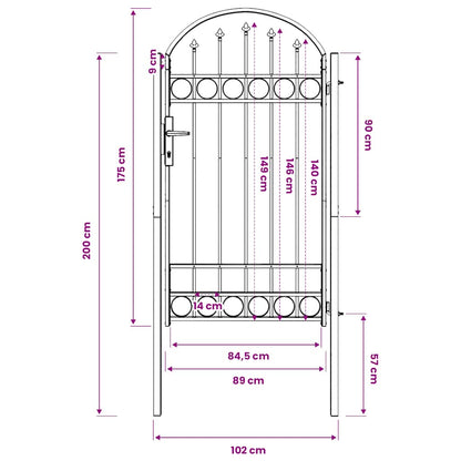 Cancello per recinzione ASSEN con parte superiore ad arco in acciaio 102x175 cm Nero | homemem39