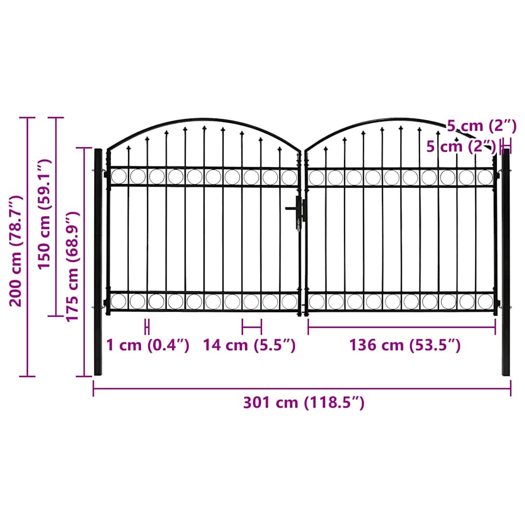 Cancello per recinzione ASSEN a doppia anta con parte superiore ad arco in acciaio 300x150 cm | homemem39