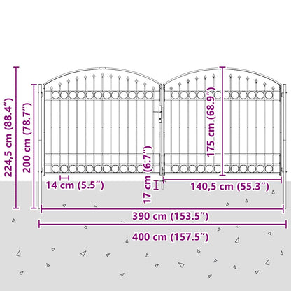 Cancello per recinzione ASSEN a doppia anta con parte superiore ad arco in acciaio 400x175 cm | homemem39