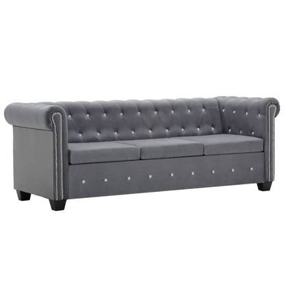 Divano Chesterfield a 3 Posti in Velluto 199x75x72 cm Grigio