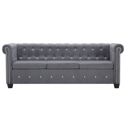 Divano Chesterfield a 3 Posti in Velluto 199x75x72 cm Grigio