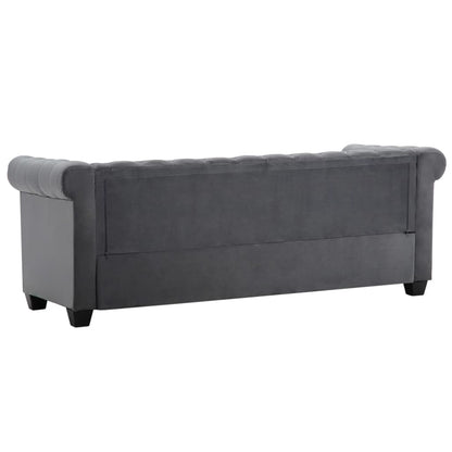 Divano Chesterfield a 3 Posti in Velluto 199x75x72 cm Grigio