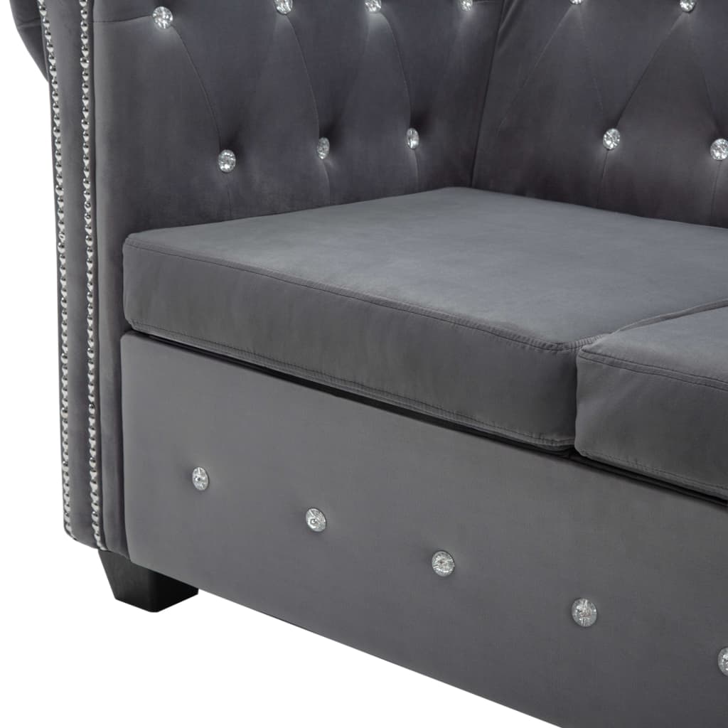 Divano Chesterfield a 3 Posti in Velluto 199x75x72 cm Grigio