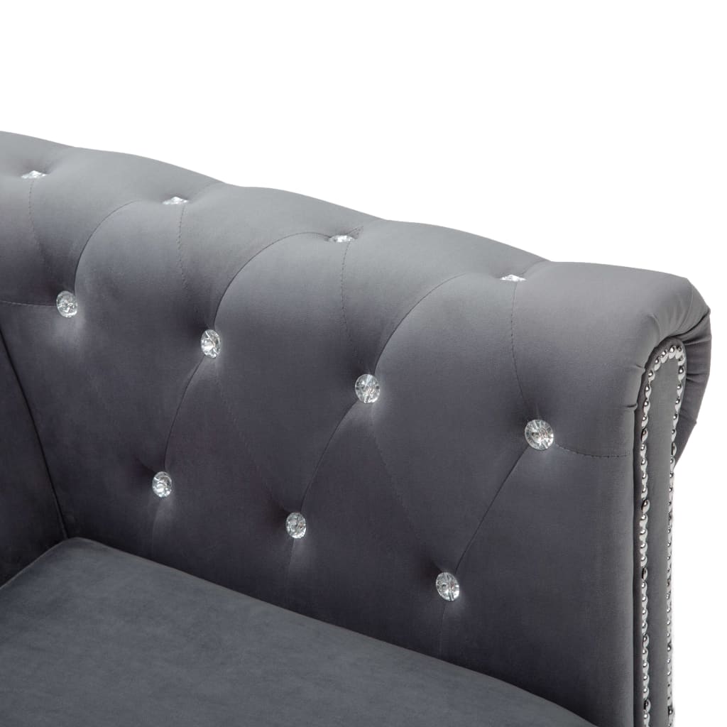 Divano Chesterfield a 3 Posti in Velluto 199x75x72 cm Grigio