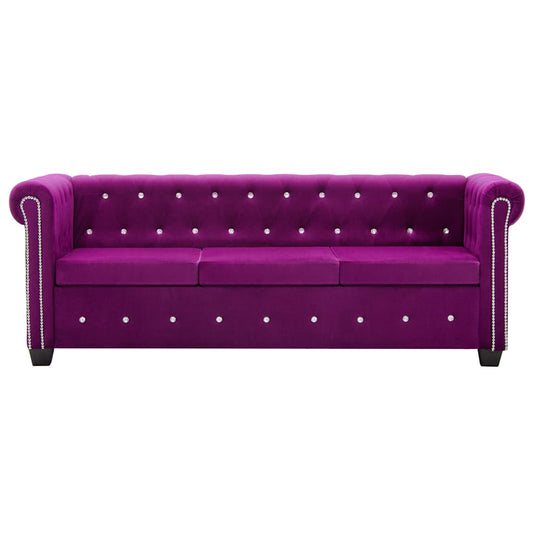 Divano Chesterfield a 3 Posti in Velluto 199x75x72 cm Viola