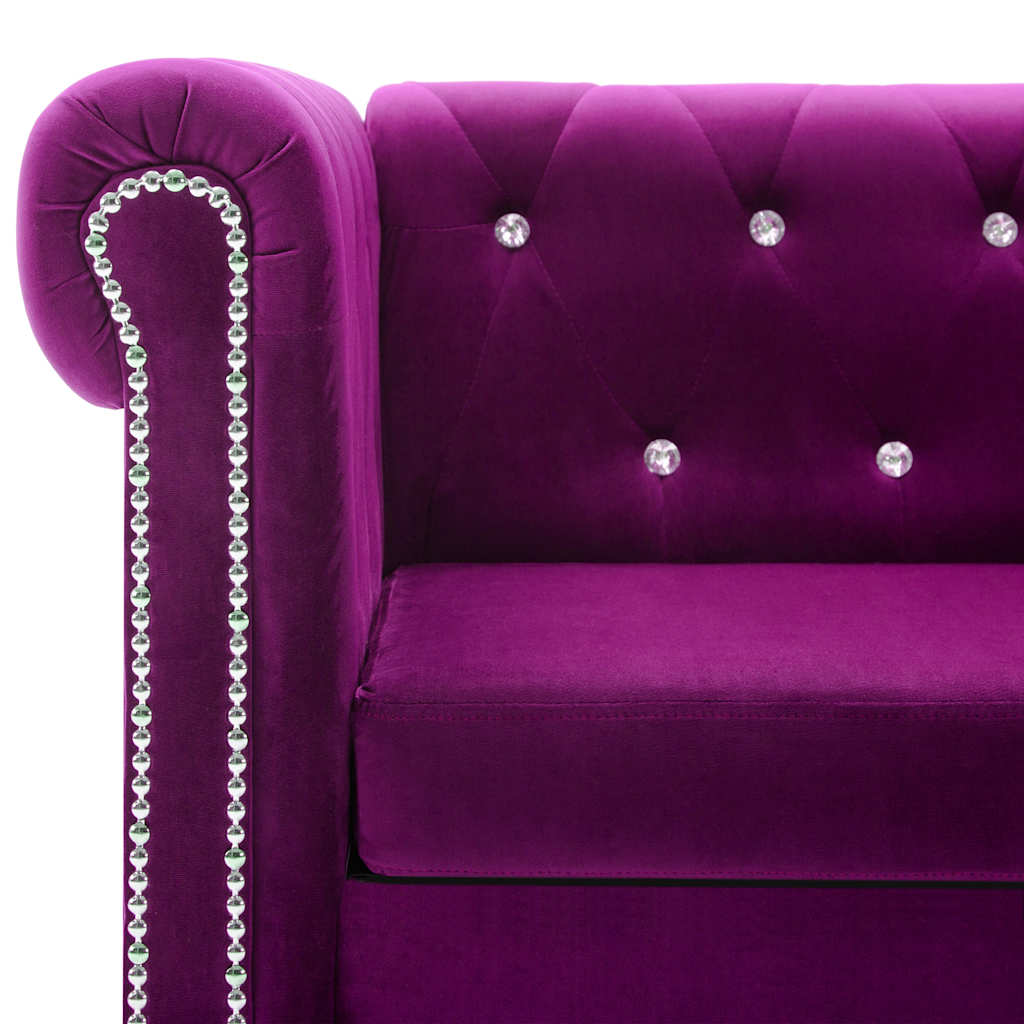 Divano Chesterfield a 3 Posti in Velluto 199x75x72 cm Viola | homemem39