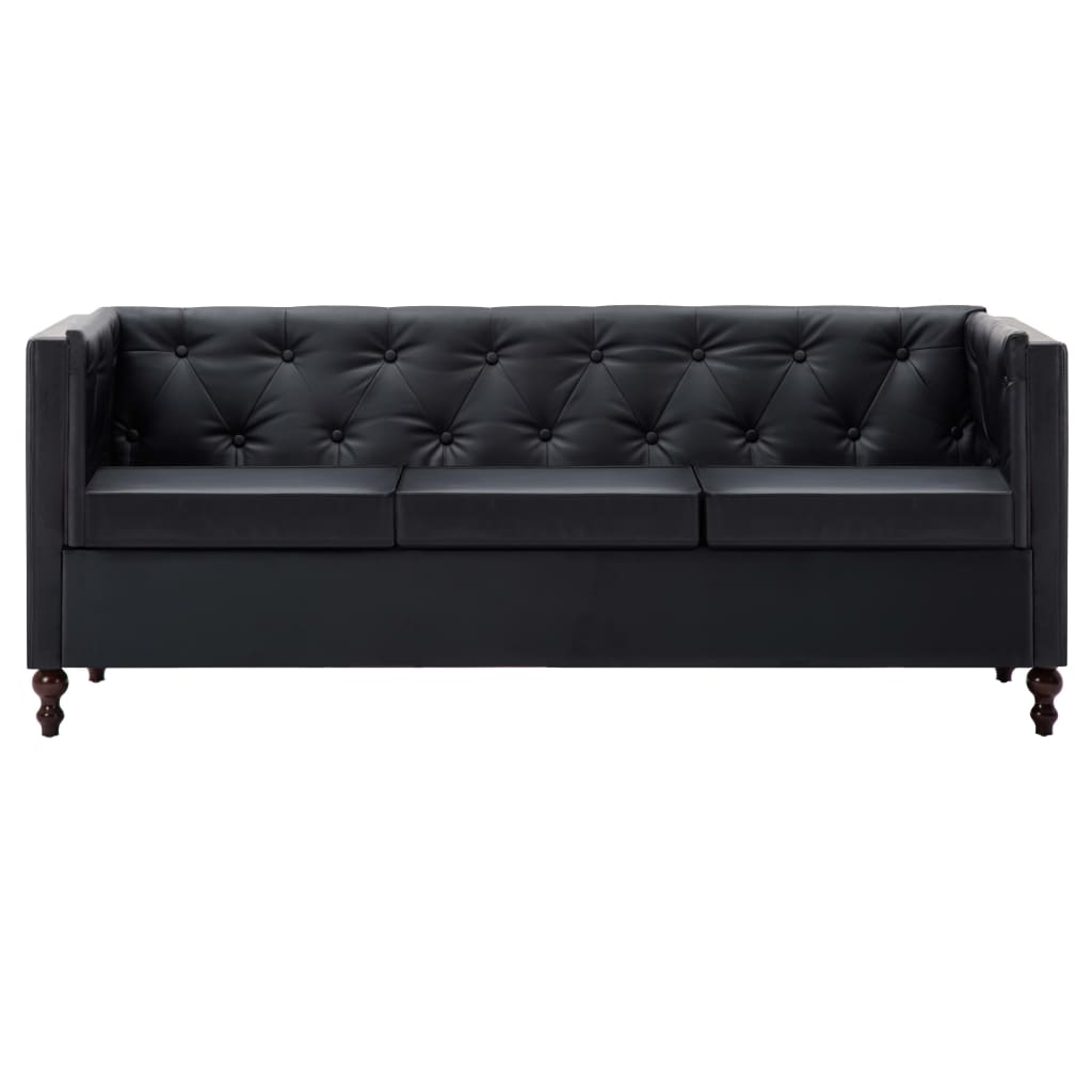 Divano Chesterfield a 3 Posti Rivestito in Similpelle Nero | homemem39