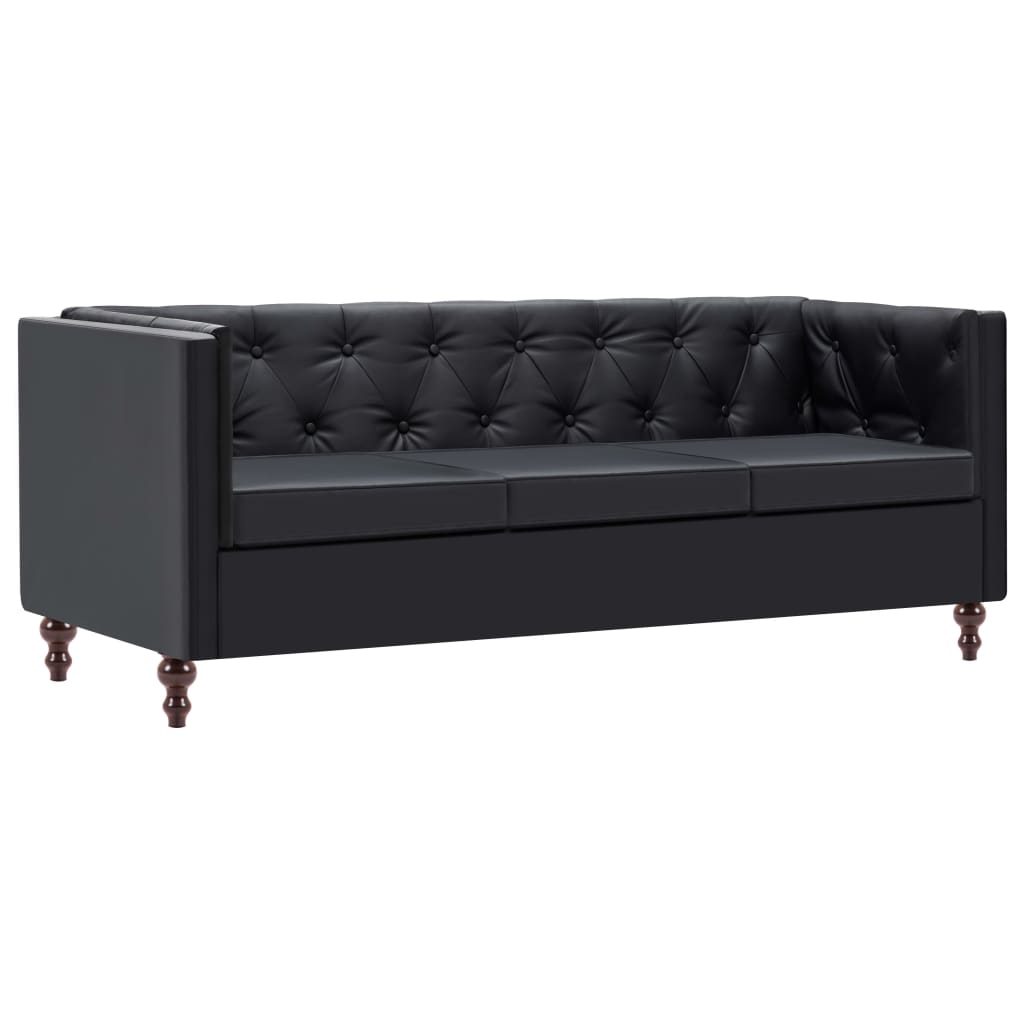 Divano Chesterfield a 3 Posti Rivestito in Similpelle Nero | homemem39