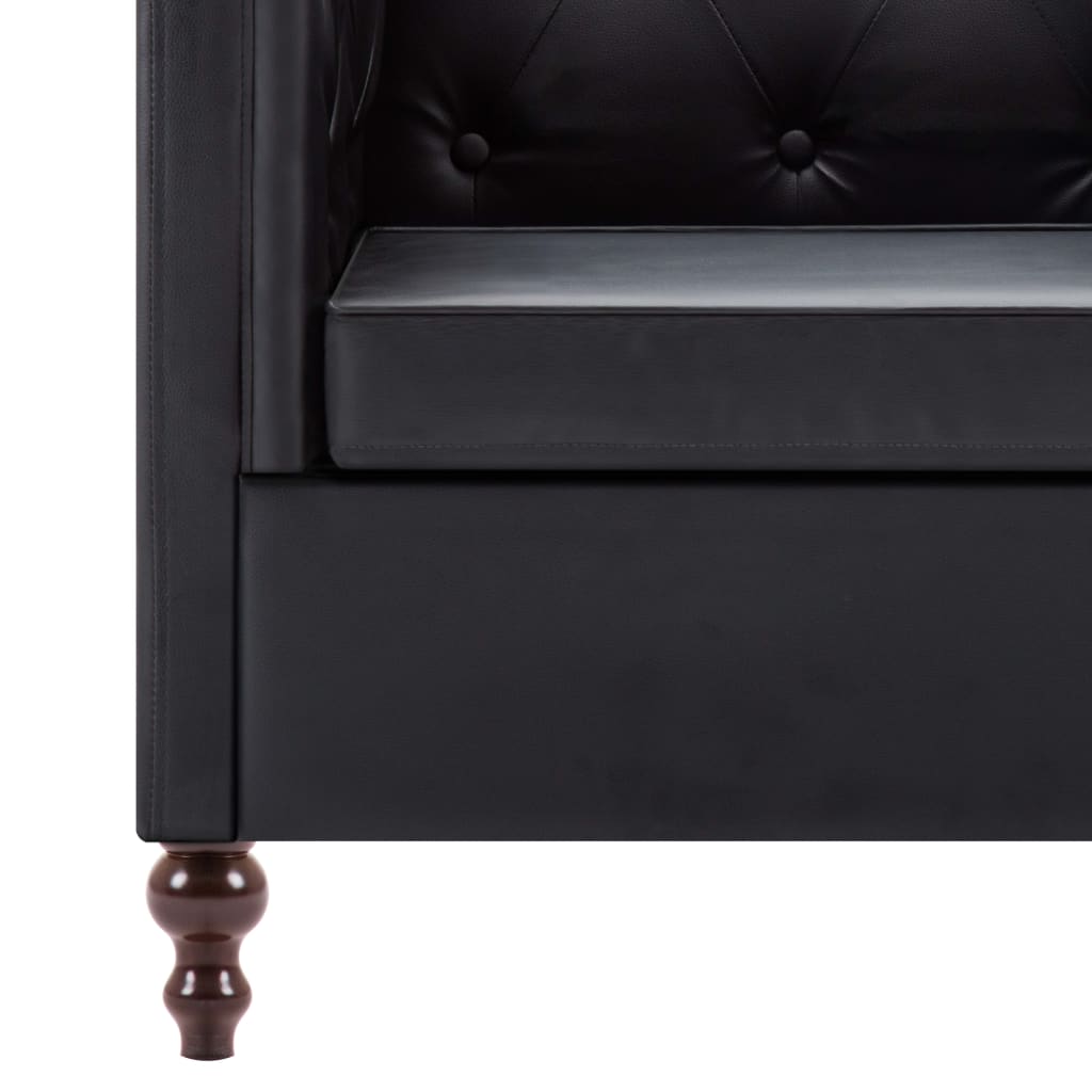 Divano Chesterfield a 3 Posti Rivestito in Similpelle Nero | homemem39