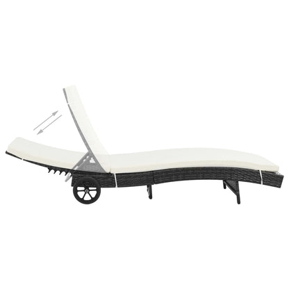 Lettino Prendisole con Ruote e Cuscino in Polyrattan Nero - homemem39