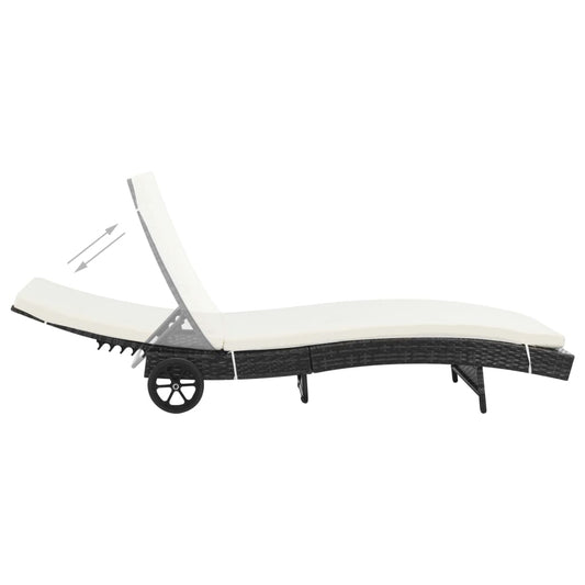 Lettino Prendisole con Ruote e Cuscino in Polyrattan Nero - homemem39