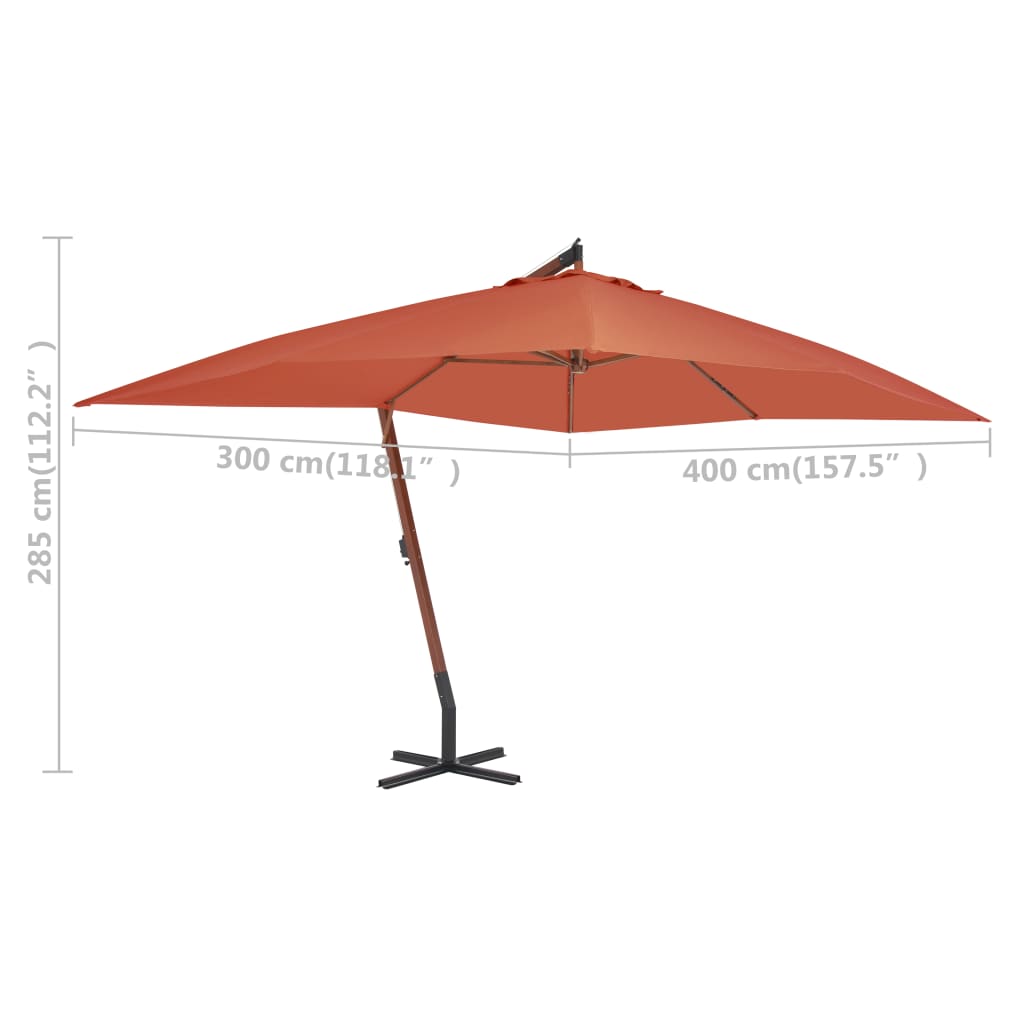 Ombrellone a Sbalzo con Palo in Legno 400x300 cm Terracotta | homemem39