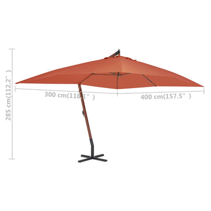 Ombrellone a Sbalzo con Palo in Legno 400x300 cm Terracotta - homemem39