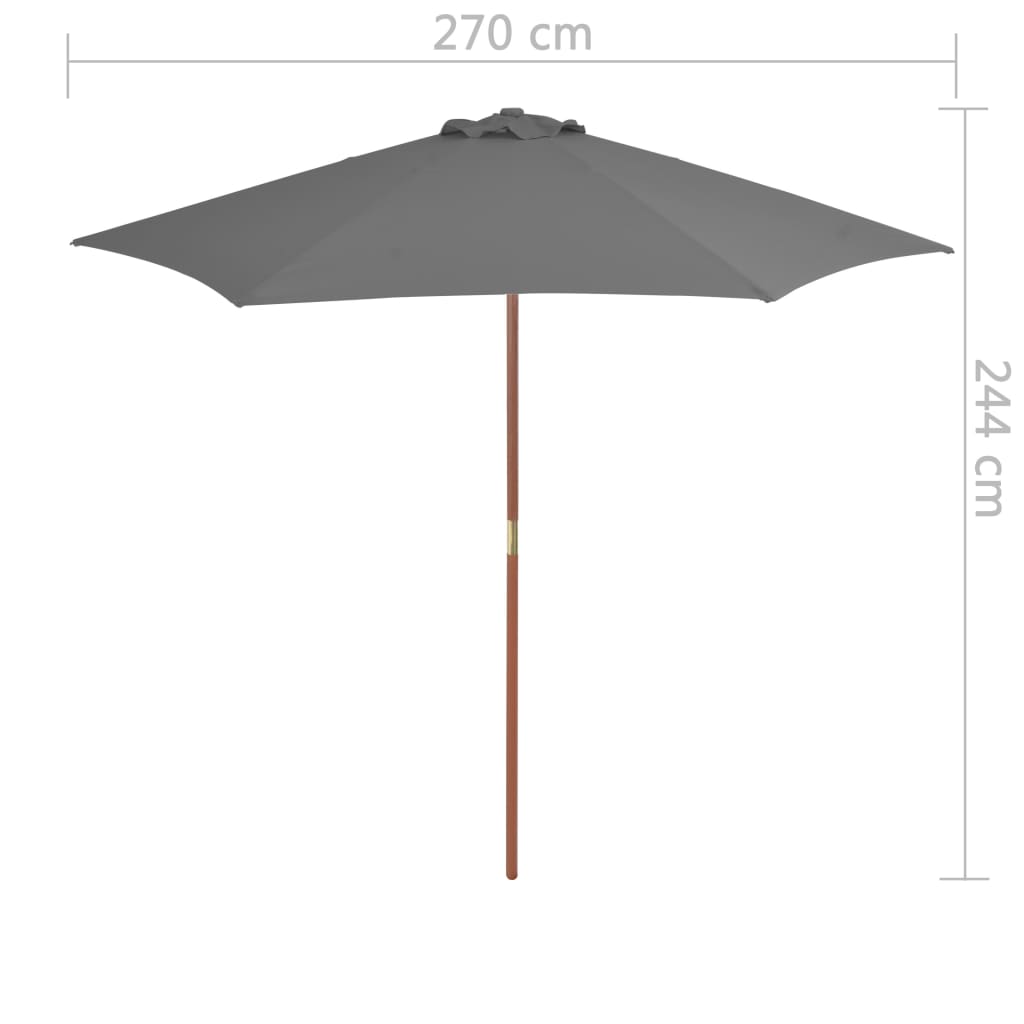 Ombrellone da Esterni con Palo in Legno 270 cm Antracite - homemem39