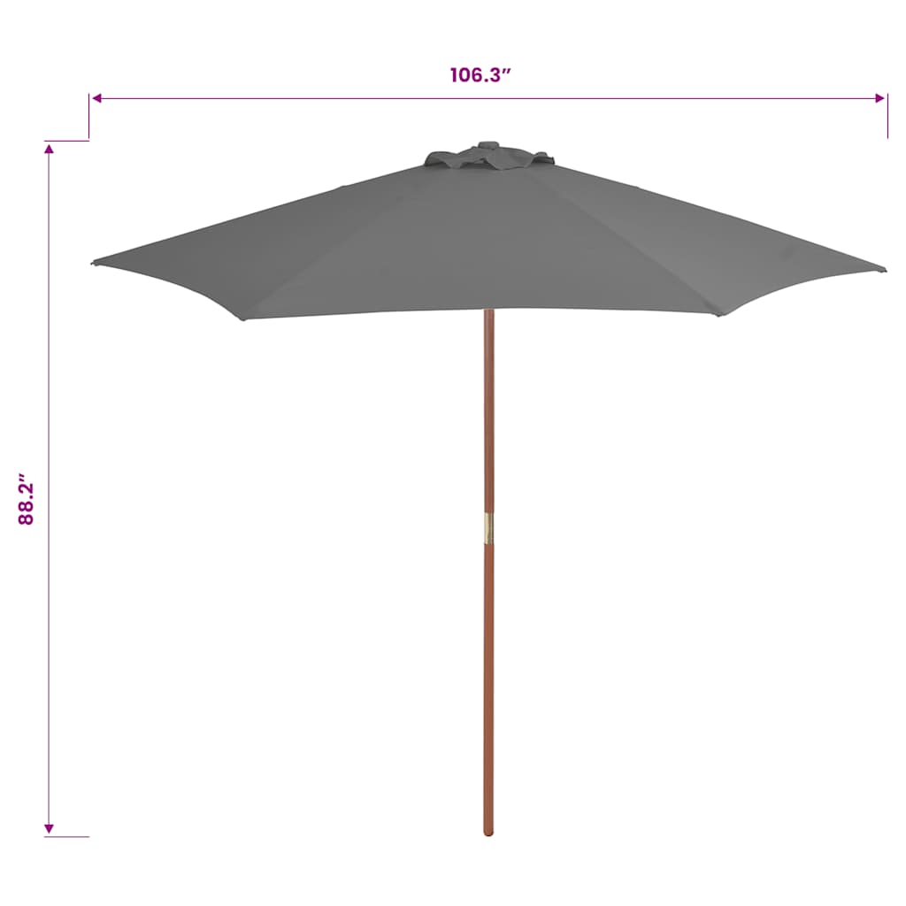 Ombrellone da Esterni con Palo in Legno 270 cm Antracite | homemem39