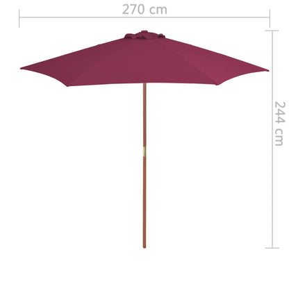 Ombrellone da Esterni con Palo in Legno 270 cm Rosso Bordeaux - homemem39