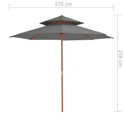Ombrellone a Due Livelli con Palo in Legno 270 cm Antracite - homemem39