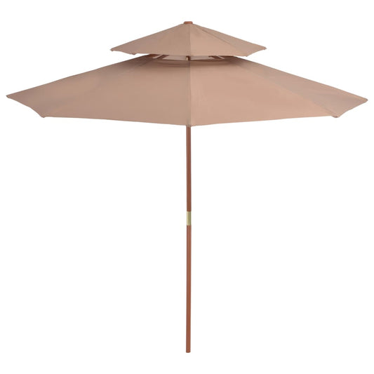 Ombrellone a Due Livelli con Palo in Legno 270 cm Grigio Talpa - homemem39