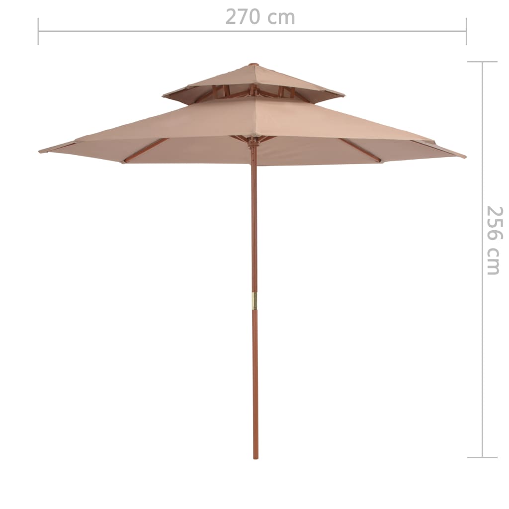 Ombrellone a Due Livelli con Palo in Legno 270 cm Grigio Talpa - homemem39