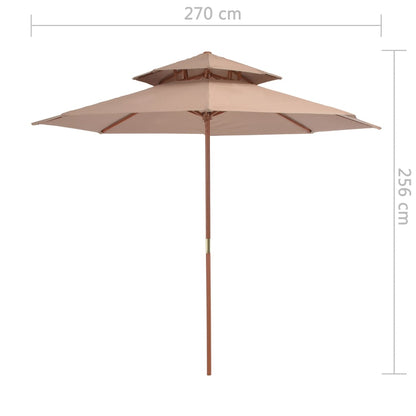 Ombrellone a Due Livelli con Palo in Legno 270 cm Grigio Talpa - homemem39