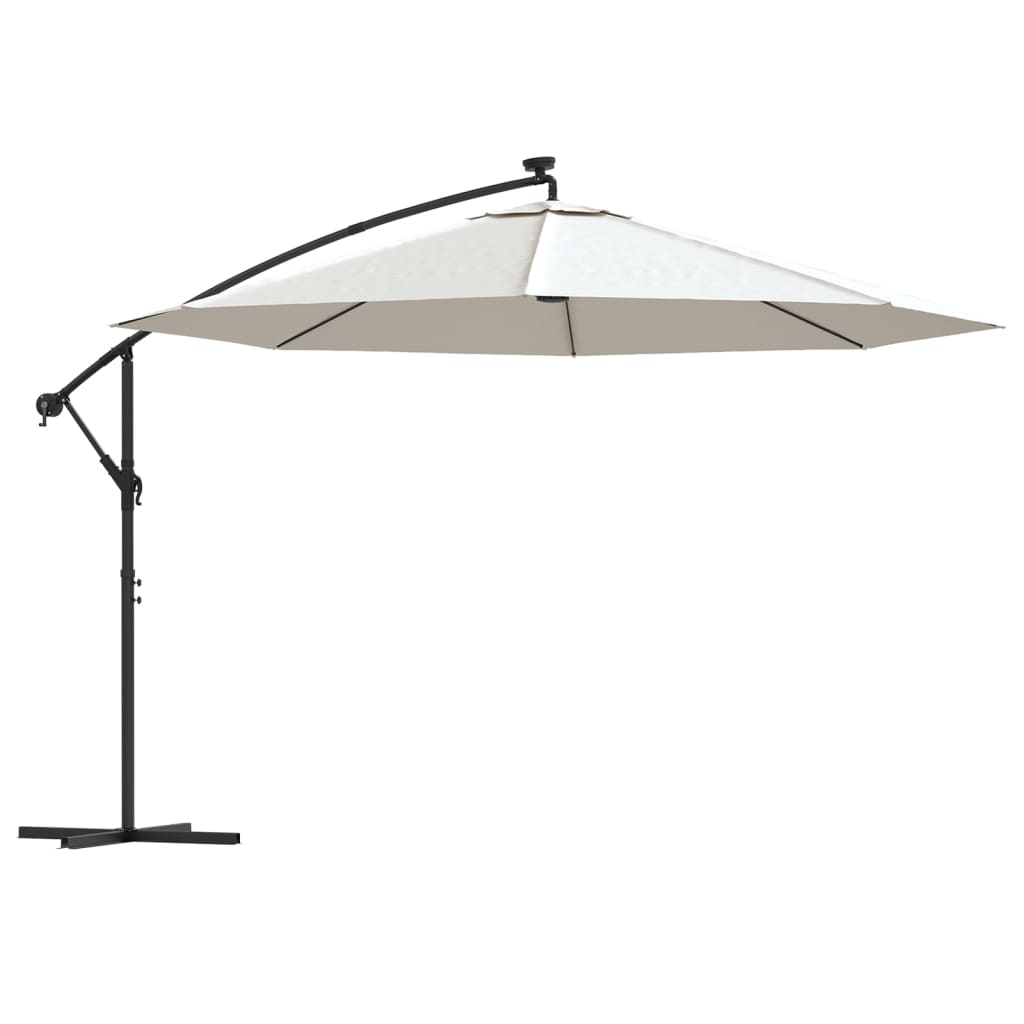 Ombrellone a Sbalzo con LED e Palo in Metallo 350 cm Sabbia | homemem39
