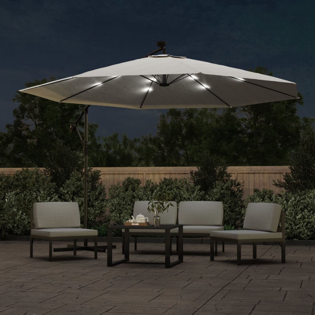 Ombrellone a Sbalzo con LED e Palo in Metallo 350 cm Sabbia | homemem39