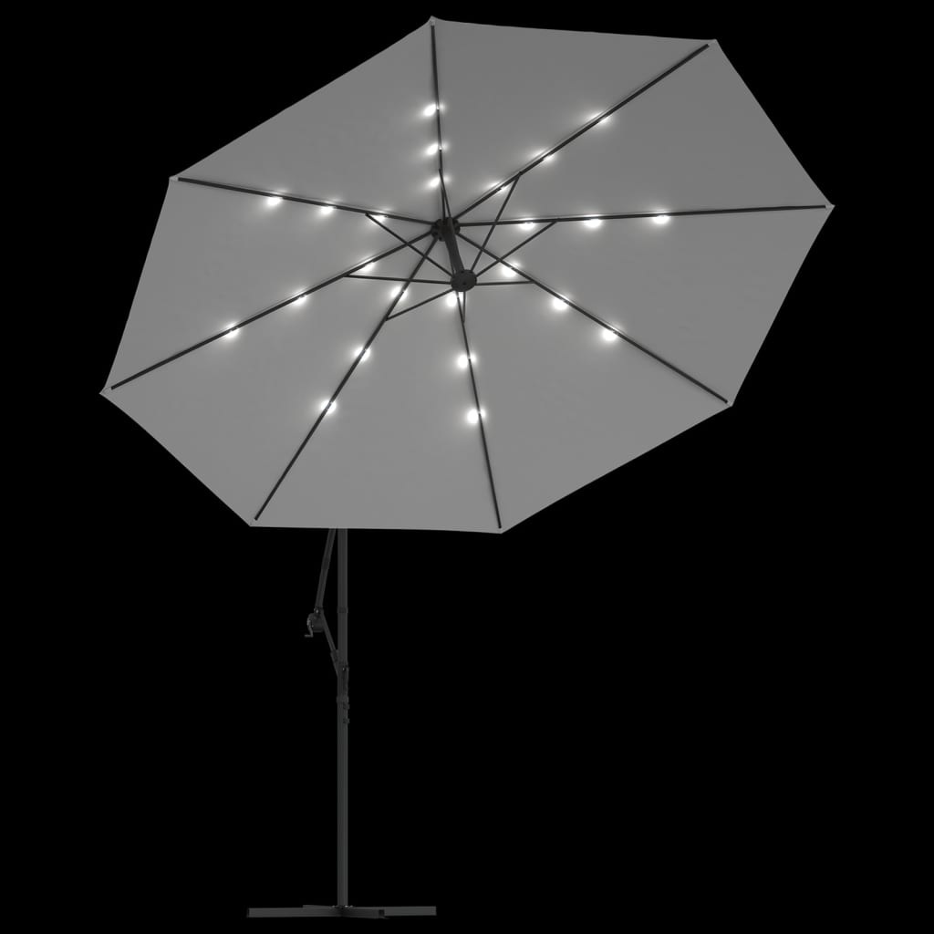 Ombrellone a Sbalzo con LED e Palo in Metallo 350 cm Sabbia | homemem39