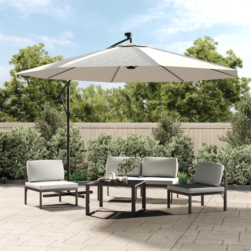 Ombrellone a Sbalzo con LED e Palo in Metallo 350 cm Sabbia | homemem39
