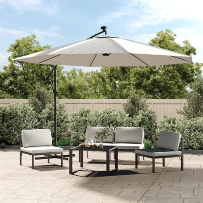 Ombrellone a Sbalzo con LED e Palo in Metallo 350 cm Sabbia | homemem39