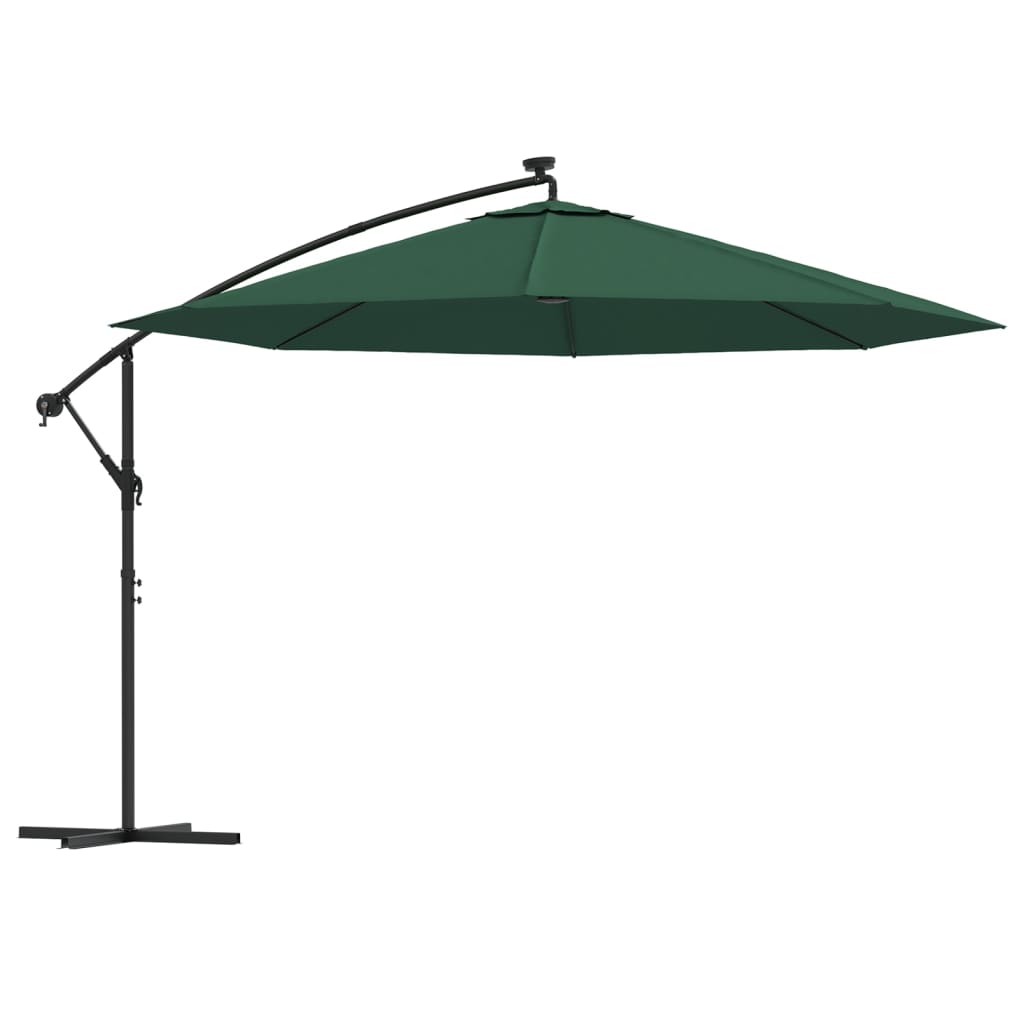 Ombrellone a Sbalzo con LED e Palo in Metallo 350 cm Verde | homemem39