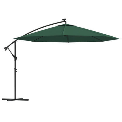 Ombrellone a Sbalzo con LED e Palo in Metallo 350 cm Verde | homemem39