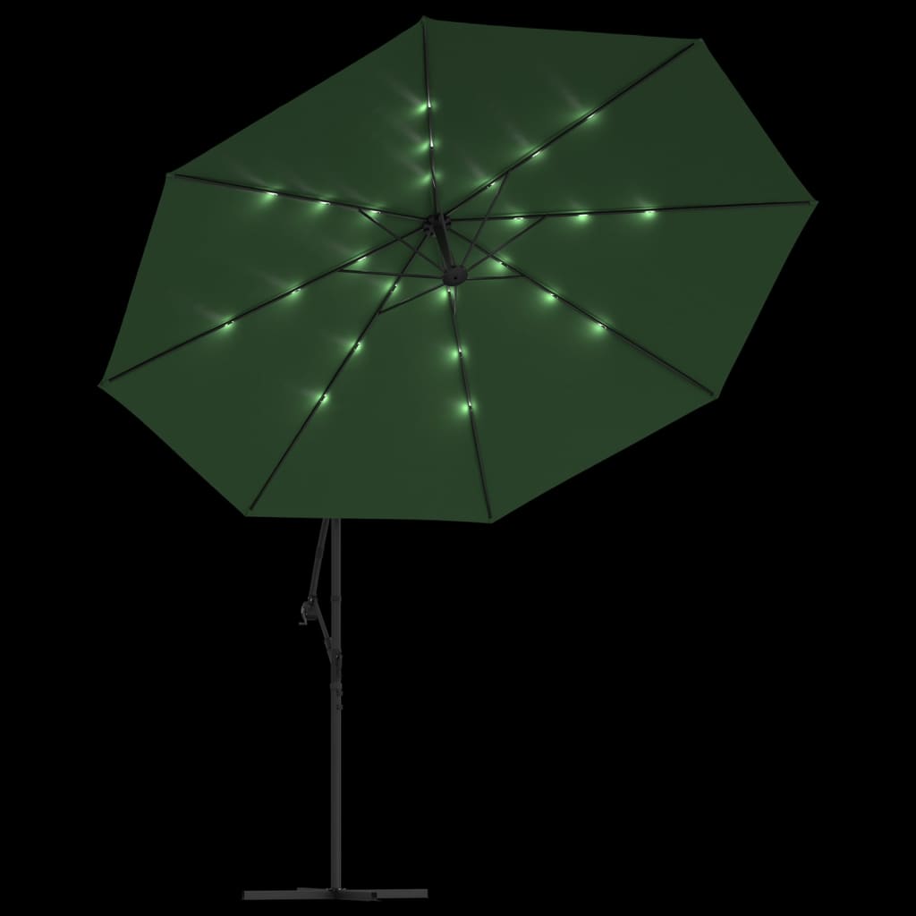 Ombrellone a Sbalzo con LED e Palo in Metallo 350 cm Verde | homemem39